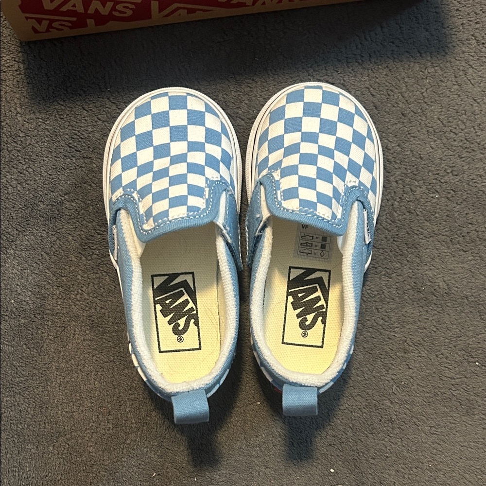 Vans Kids Blue and White Checkered Slip-On Sneakers